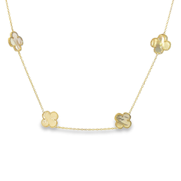 Yellow Gold Mother of Pearl and Diamond Fashion Necklace