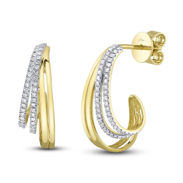 Shy Creation Yellow Gold Diamond Hoop Earrings