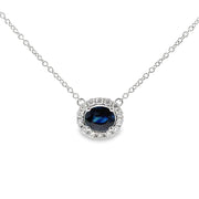 White Gold Sapphire and Diamond Halo Fashion Necklace