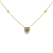 Yellow Gold Opal and Diamond Halo Heart Necklace