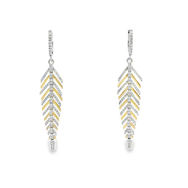 White and Yellow Gold Diamond Leaf Earrings