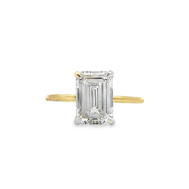 Lab Grown Yellow and White Gold Emerald Cut Diamond Solitaire Engagement Ring