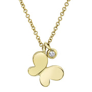 Shy Creation Yellow Gold Butterfly and Diamond Fashion Necklace