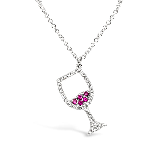 White Gold Ruby and Diamond Wine Glass Pendant