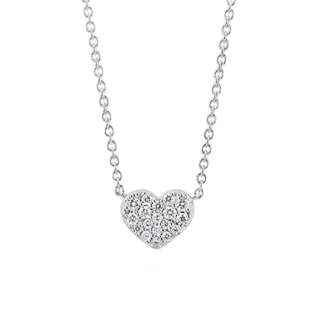 White Gold Pave Diamond Heart Necklace