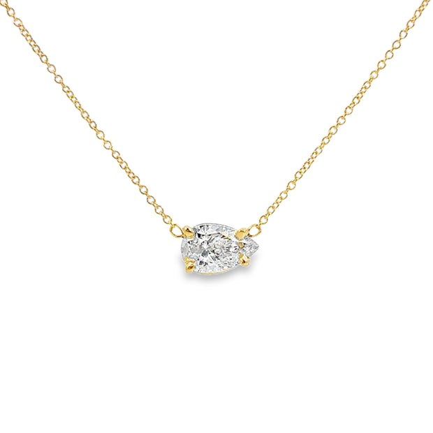 Lab Grown Yellow Gold East/West Set Pear Shape Diamond Solitaire Necklace