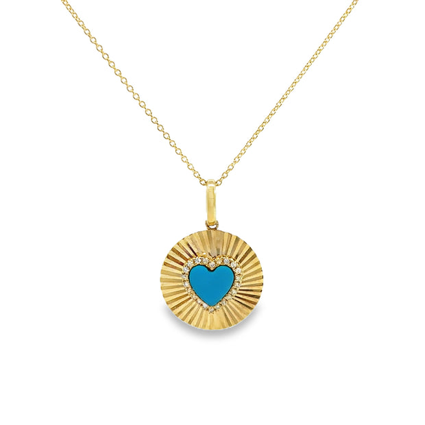 Shy Creation Yellow Gold Turquoise and Diamond Halo Pendant