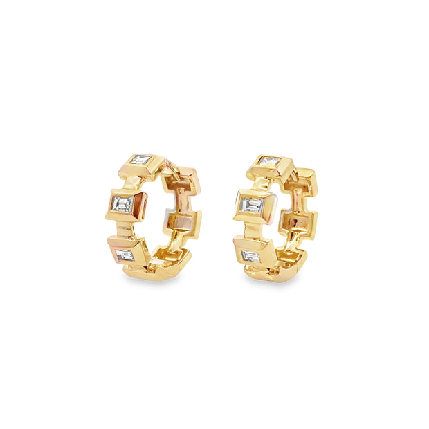 Shy Creation Yellow Gold Diamond Huggie Earrings