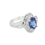 White Gold Tanzanite and Diamond Halo Fashion Ring