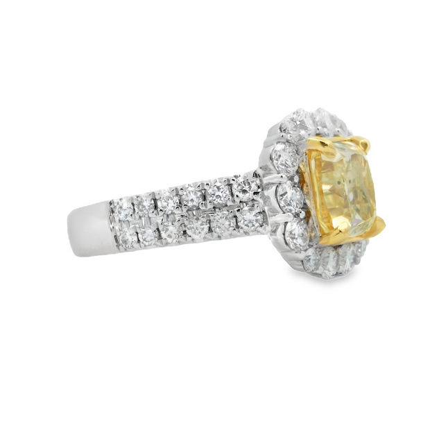 White Gold Fancy Yellow Gold Diamond Halo Ring