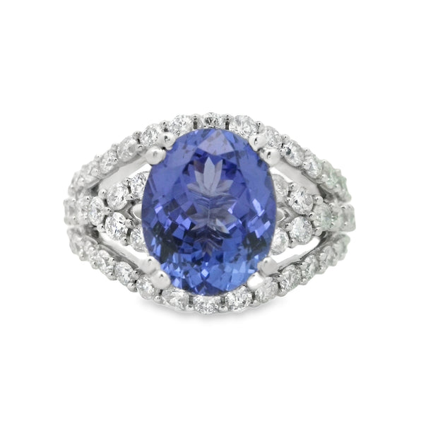 White Gold Tanzanite and Diamond Fashion Ring