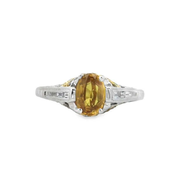 White Gold Yellow Sapphire and Diamond Ring