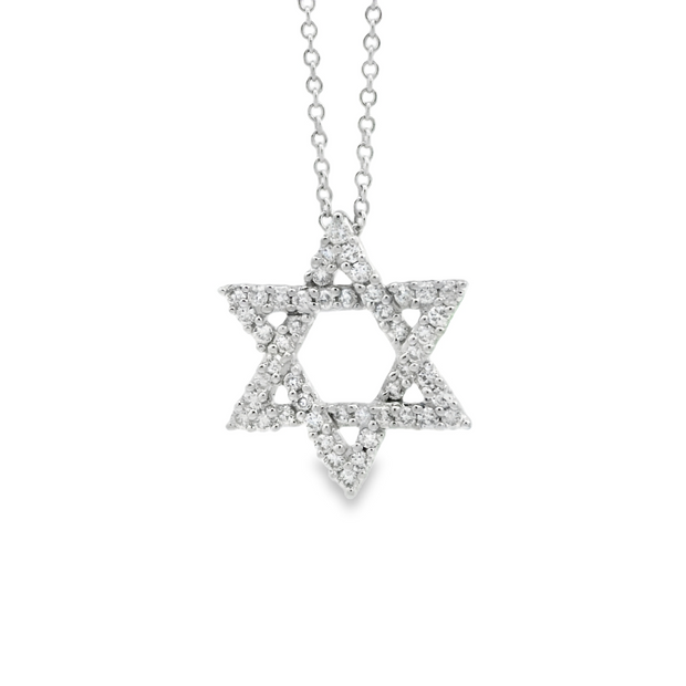 White Gold Star of David Diamond Pendant