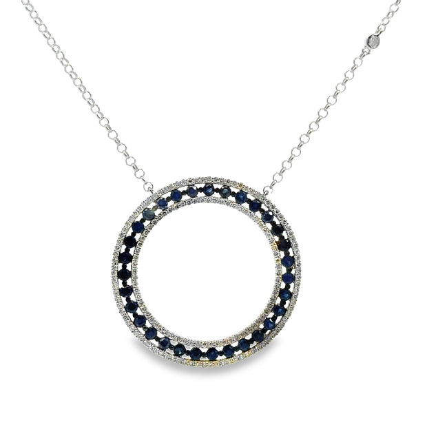 White Gold Sapphire and Diamond Circle Pendant