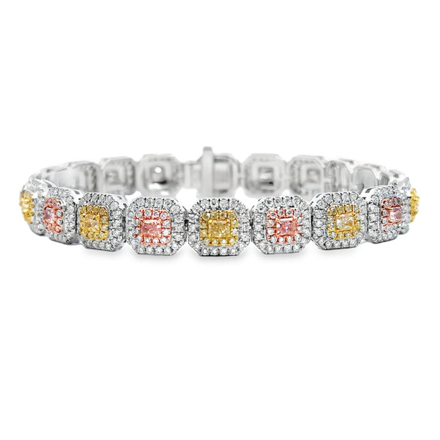 White Gold Fancy Pink and Yellow Diamond Fashion Bracelet