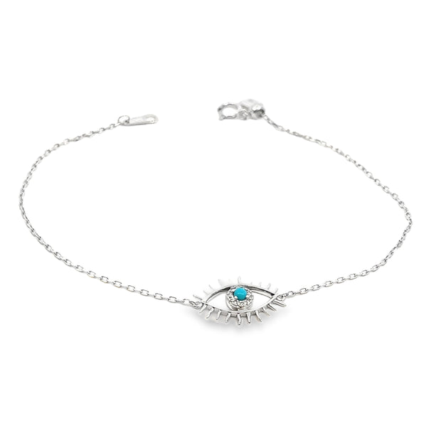 White Gold Turquoise and Diamond Evil Eye Bracelet