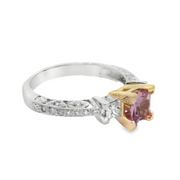 White and Yellow Gold Pink Sapphire and Diamond Three Stone Ring