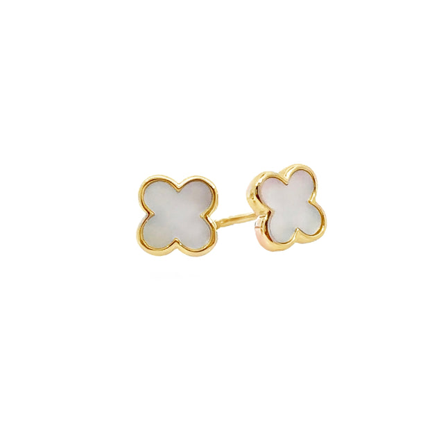 Shy Creation Yellow Gold Mother Of Pearl Stud Earrings