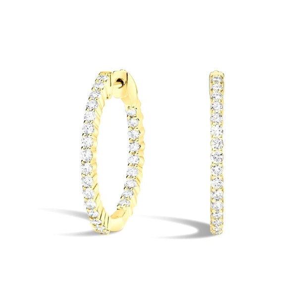 Lab Grown 3.00 Cttw. Yellow Gold Inside Outside Diamond Hoop Earrings