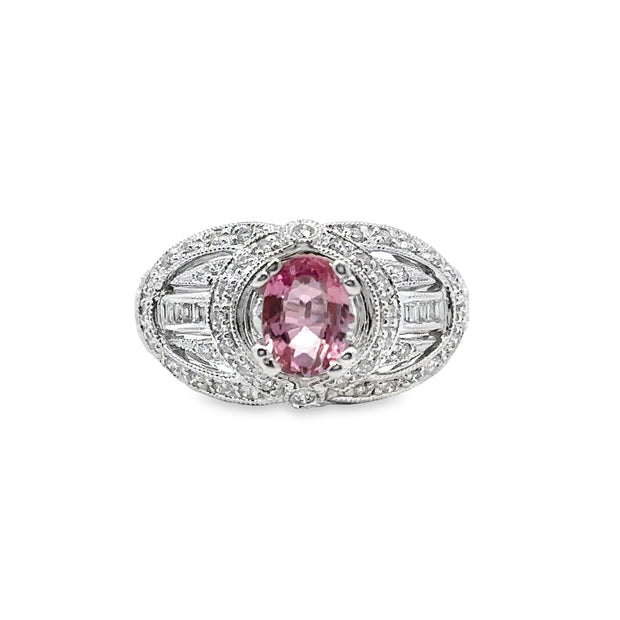 White Gold Pink Sapphire and Diamond Ring