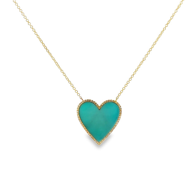 Yellow Gold Turquoise and Diamond Heart Necklace