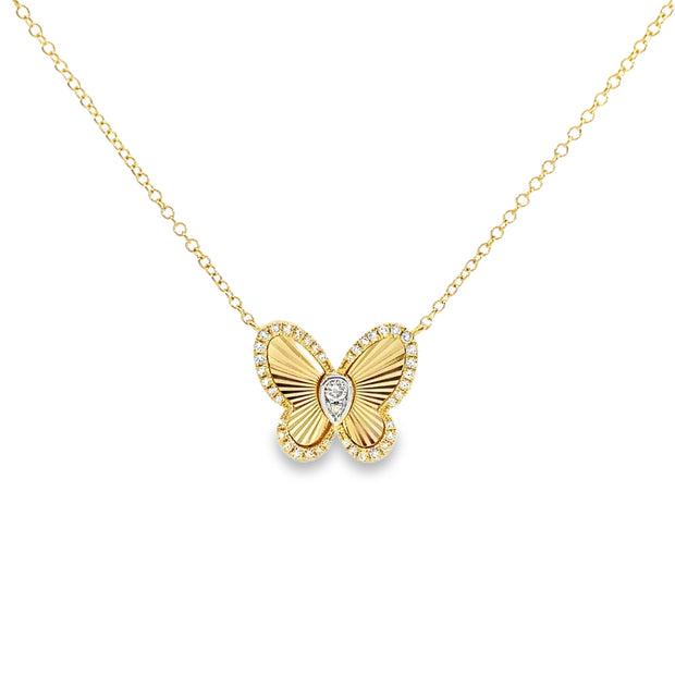 Yellow Gold Diamond Butterfly Necklace