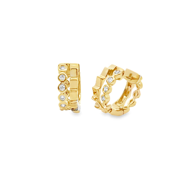 Shy Creation Yellow Gold Diamond Huggie Earrings