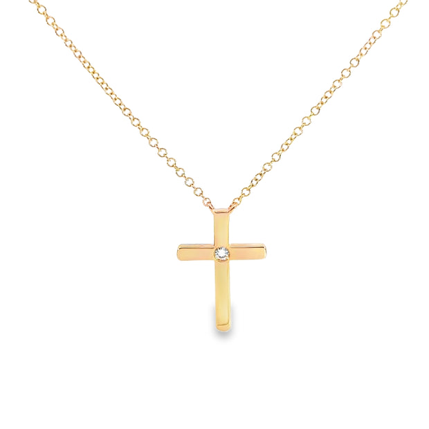 Shy Creation Yellow Gold Diamond Solitaire Cross Pendant