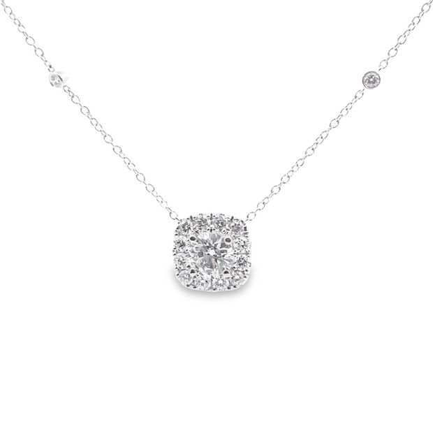 Lab Grown White Gold Diamond Halo Necklace