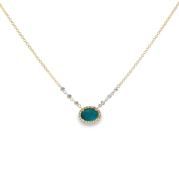 Meria T Yellow Gold Opal and Diamond Halo Fashion Necklace