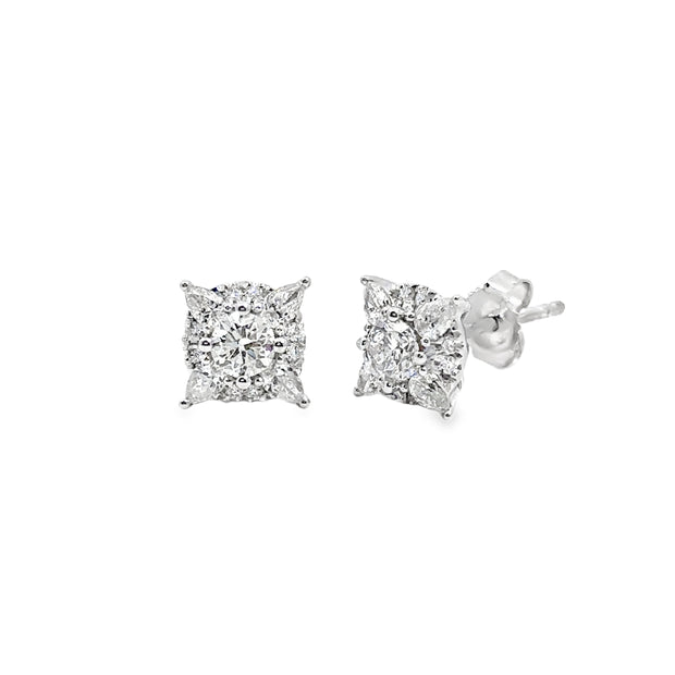 White Gold Daimond Halo Stud Earrings