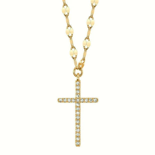 Shy Creation Yellow Gold Diamond Cross Necklace