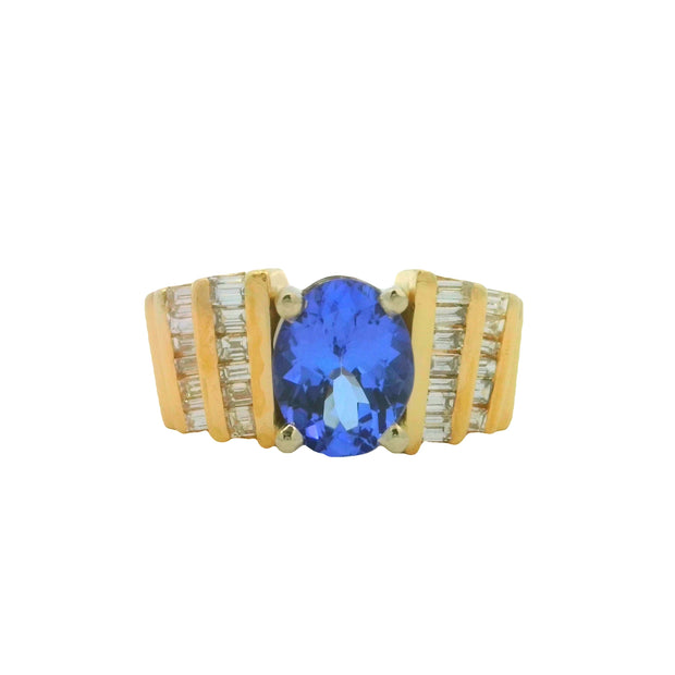 Yellow Gold Tanzanite and Diamond Ring