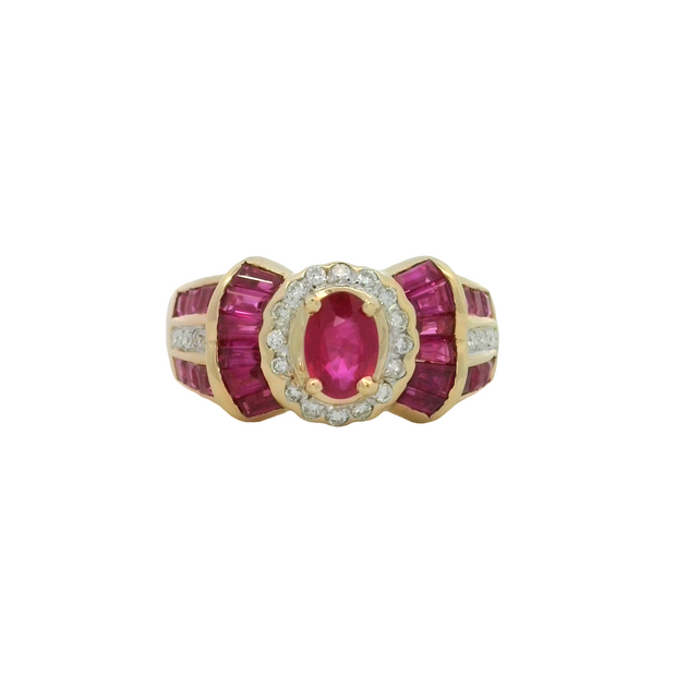 Yellow Gold Ruby and Diamond Halo Ring