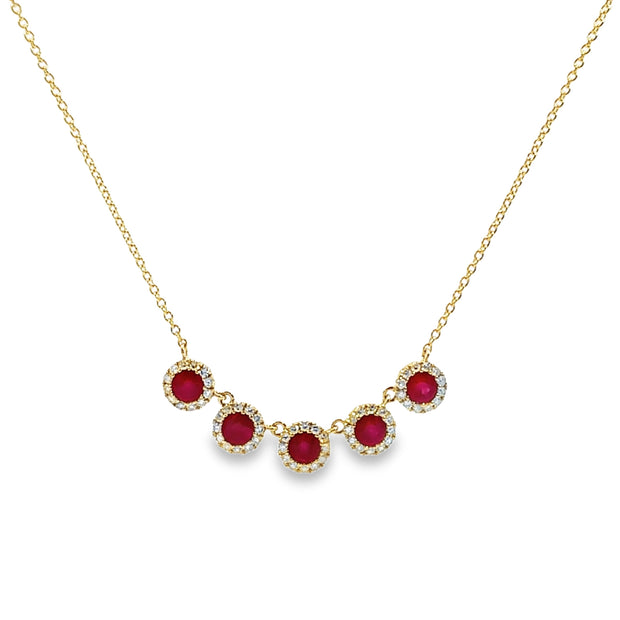 Yellow Gold Ruby and Diamond Fashion Necklace