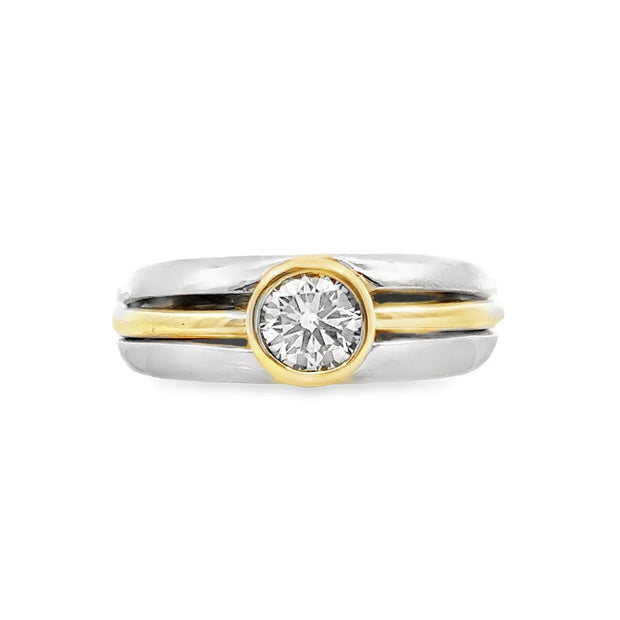 Platinum and 18K Yellow Gold Solitaire Diamond RIng