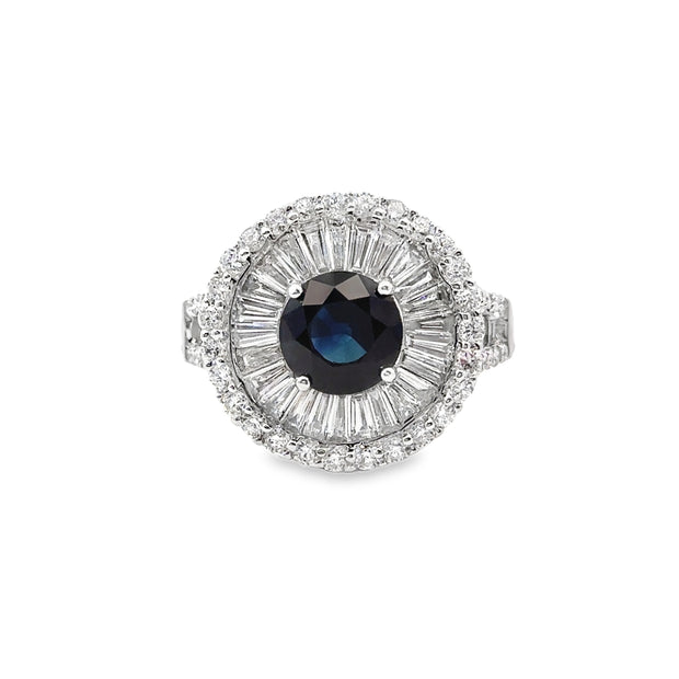 White Gold Sapphire and Diamond Halo Fashion Ring