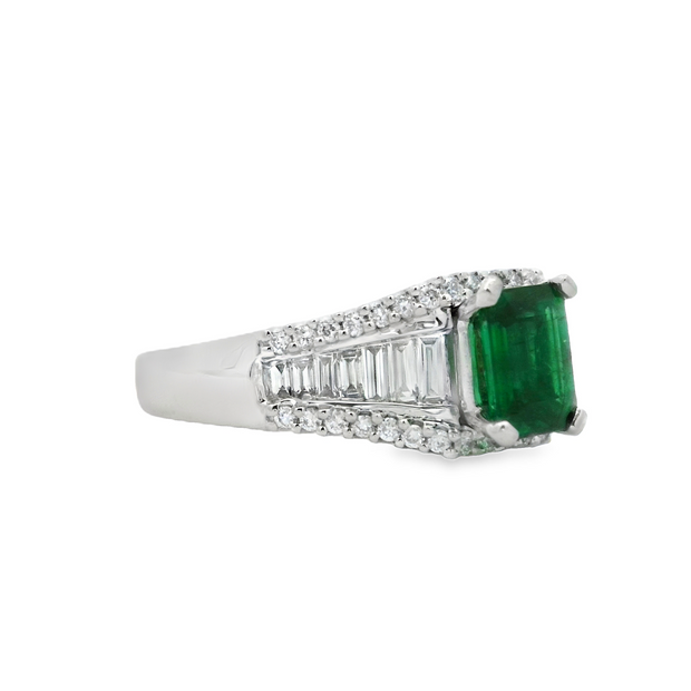 White Gold Emerald and Diamond Ring