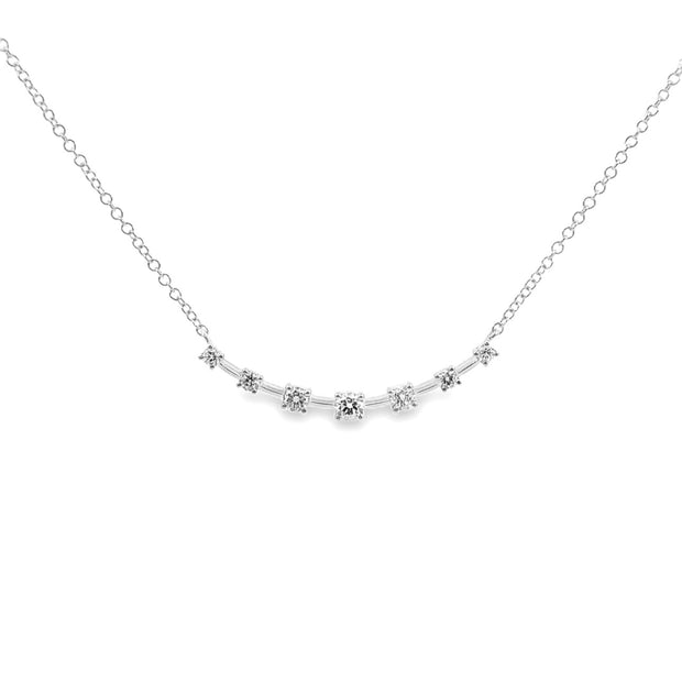 White Gold Curved Bar Diamond Necklace