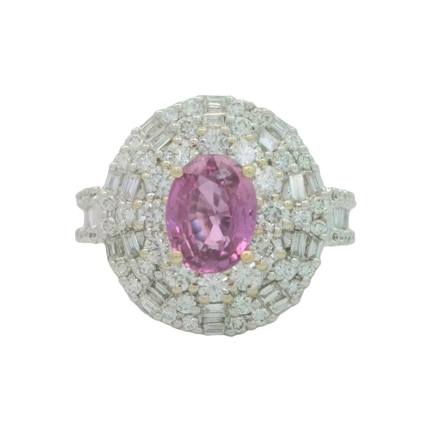 White Gold Pink Sapphire and Diamond Fashion Ring