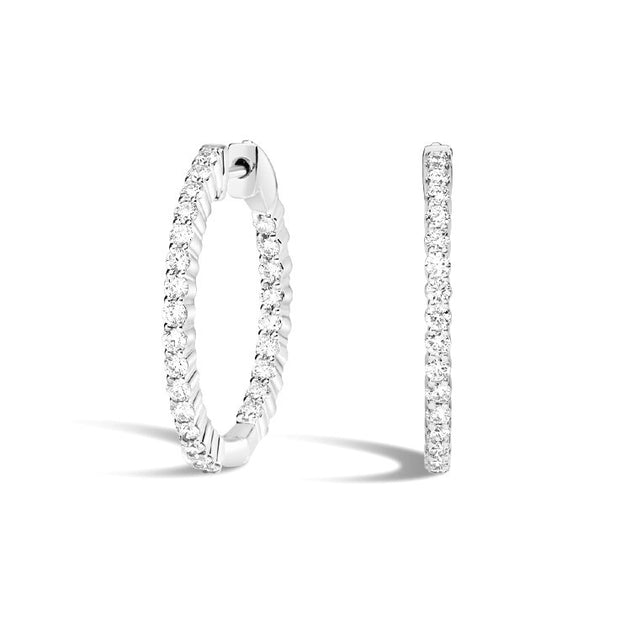 Lab Grown 1.91 Cttw. White Gold Diamond Inside Outside Hoop Earrings