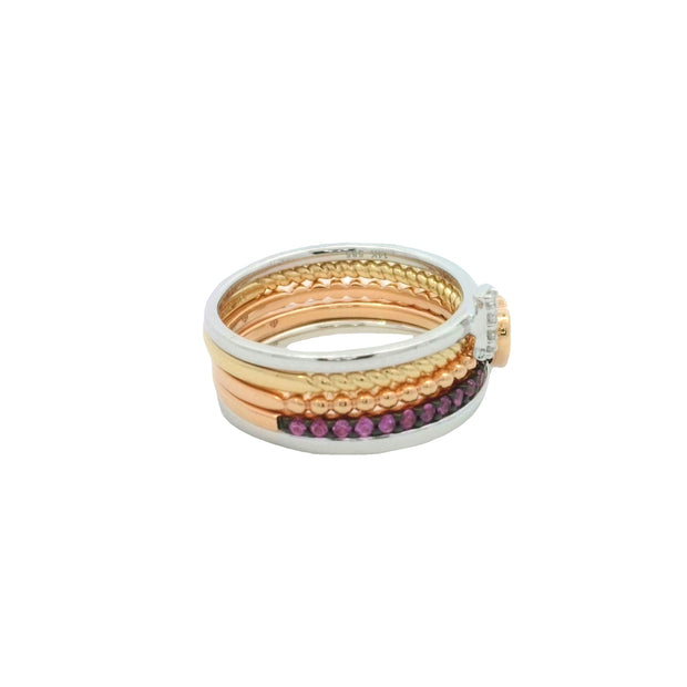 Tri-Colored Gold "I Love U" Stackable Ring Set