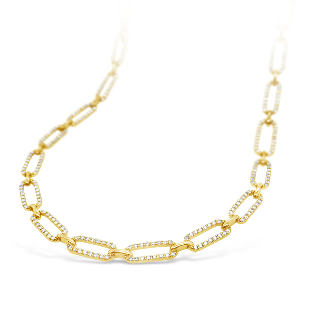 Yellow Gold Paper Clip Diamond Fashion Necklace