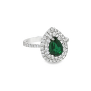 White Gold Emerald and Diamond Double Halo Ring