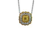 White and Yellow Gold Fancy Yellow Diamond Halo Pendant