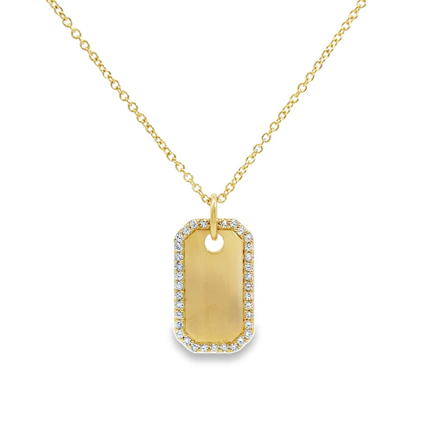 Yellow Gold Diamond Dog Tag Necklace