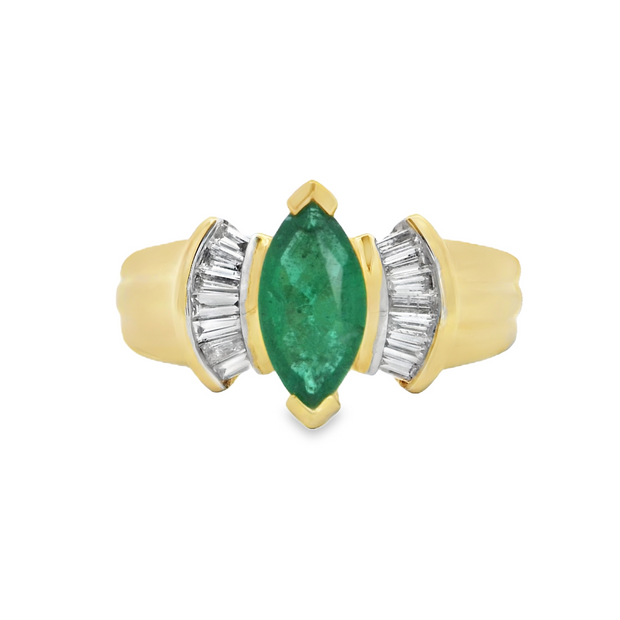 Yellow Gold Emerald and Diamond Ring