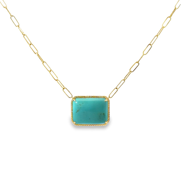 Meria T Yellow Gold Turquoise and Diamond Halo Fashion Necklace