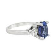 White Gold Tanzanite and Diamond Three Stone Fashion Ring