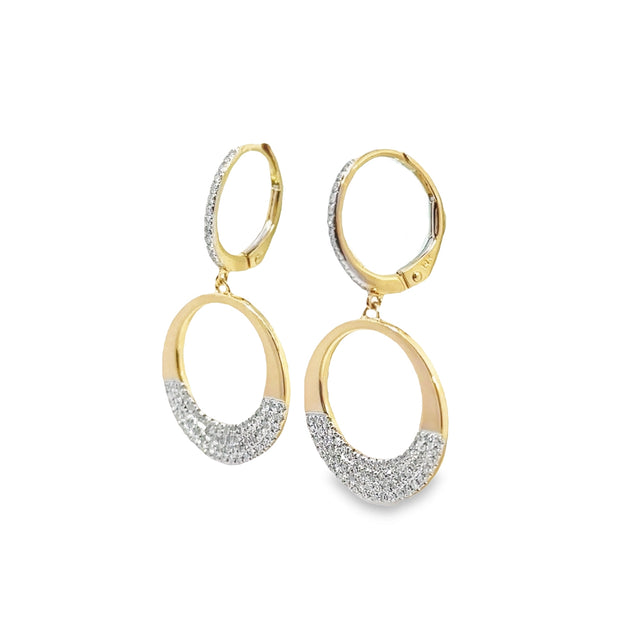 Shy Creation Yellow Gold Pave Diamond Dangle Huggie Earrings